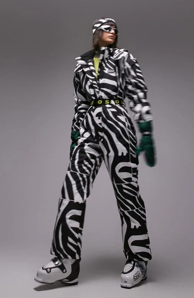 Topshop Sno Ski Suit With Hood And Belt In Zebra Print-multi