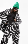 Topshop Sno Ski Coat With Belt And Fur Trim Hood In Zebra Print-multi