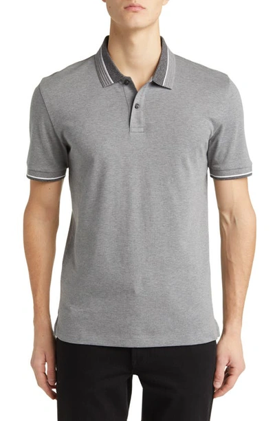 Hugo Boss Mercerized-cotton Polo Shirt With Contrast Tipping In Grey