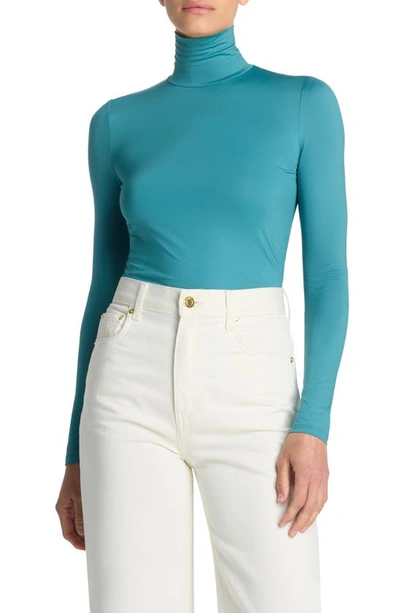 St John Nuda Turtleneck Jersey Top In Dark Teal