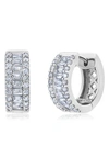 CRISLU BRILLIANT ROUND & SQUARE BAGUETTE CUBIC ZIRCONIA HUGGIE HOOP EARRINGS