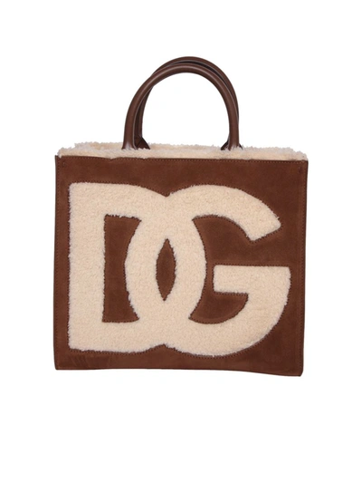 Dolce & Gabbana Medium Dg Daily Tote Bag In Beige,brown
