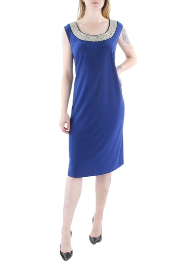 R & M Richards Plus Womens Embellished Sleeveless Cocktail Dress In Blue