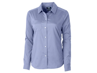 Cutter & Buck Versatech Geo Dobby Stretch Womens Long Sleeve Dress Shirt In Blue
