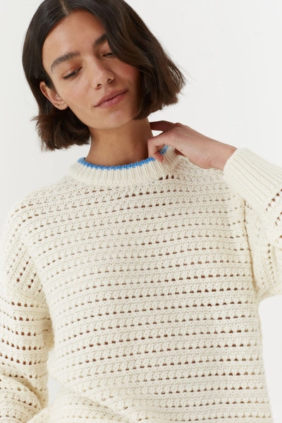 Chinti & Parker Uk Cream Wool-cashmere Crochet Stitch Sweater In White