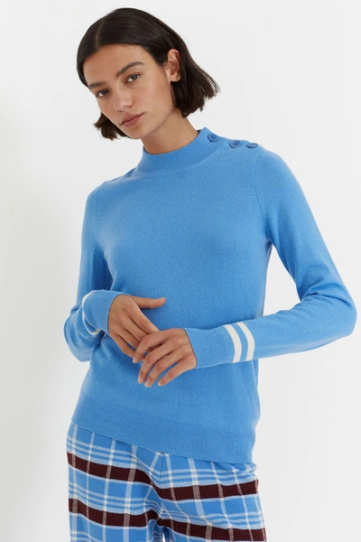 Chinti & Parker Uk Sky-blue Wool-cashmere Varsity Sweater