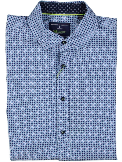 Society Of Threads Men's Regular-fit Non-iron Performance Stretch Micro Geo-print Button-down Shirt In Blue