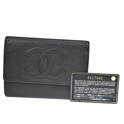 Pre-owned Chanel Coco Mark Leather Wallet () In Black