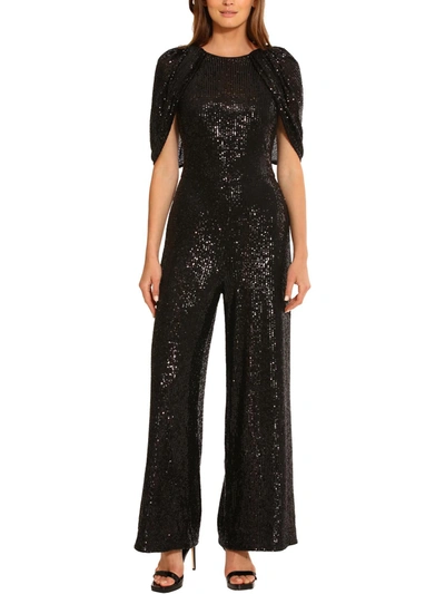 Maggy London Womens Sequin Cape Sleeve Jumpsuit In Black