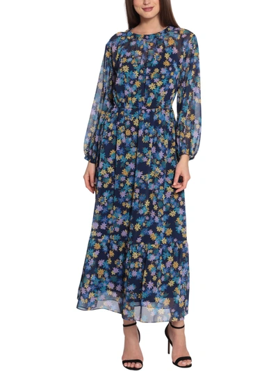 Maggy London Womens Floral Ruched Maxi Dress In Blue