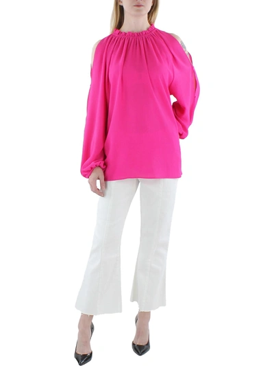 Vince Camuto Plus Womens Ruffled Neck Crepe Blouse In Pink