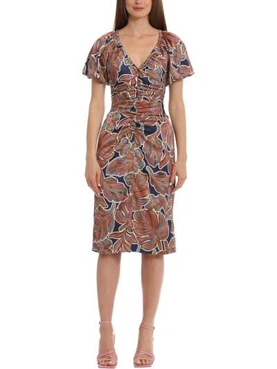 Maggy London Womens Floral Ruched Midi Dress In Multi