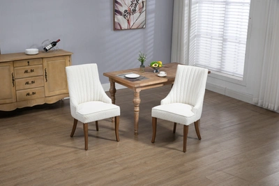 Simplie Fun Exquisite White Boucle Upholstered Strip Back Dining Chair With Solid Wood Legs 2 Pcs