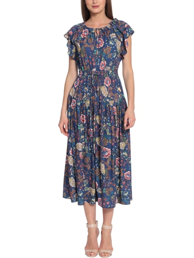 Maggy London Womens Crepe Floral Midi Dress In Multi