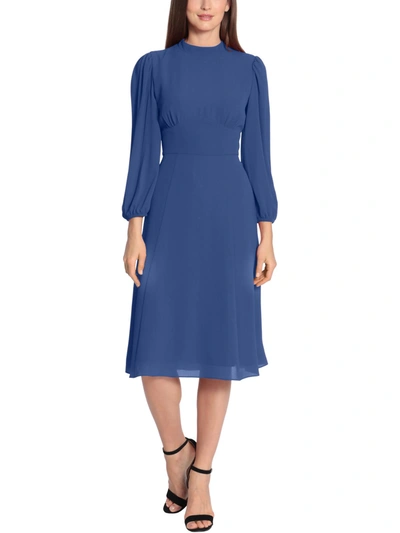 Maggy London Womens Crepe Mock Neck Midi Dress In Blue