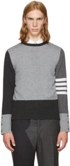 THOM BROWNE Grey Classic Four Bar Funmix Crewneck Sweater