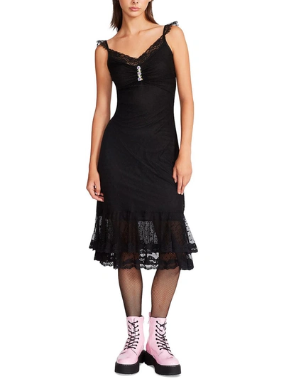 Betsey Johnson Womens Mesh Gathered Slip Dress In Black
