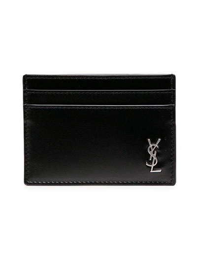 Saint Laurent Ysl Logo Leather Card Holder In Nero