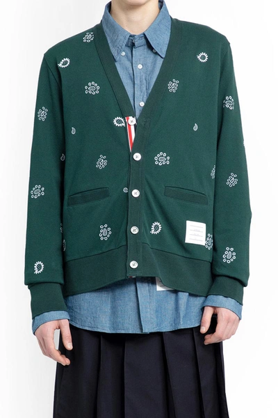 Thom Browne Cotton Cardigan With Embroidery In Green
