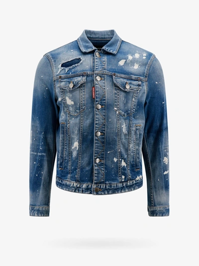 Dsquared2 Distressed Denim Dan Jacket With Crystals In Blue