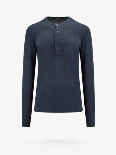 Tom Ford Cut And Sewn Henley Knitted Sweater In Blue