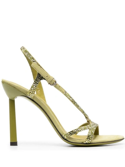 Ferragamo Rhinestone-embellished Calf Leather Sandals In Green