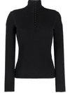 Ferragamo Open-knit Jumper With Buttoned High Collar In Black