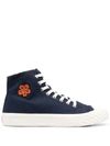 Kenzo Floral-patch High-top Sneakers In Navy