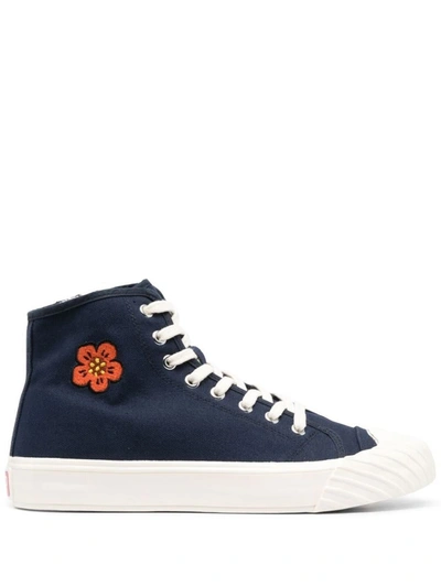 Kenzo Floral-patch High-top Sneakers In Navy