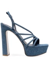 Le Silla Denim Sandals With Thick Soles And High Heels In Blue