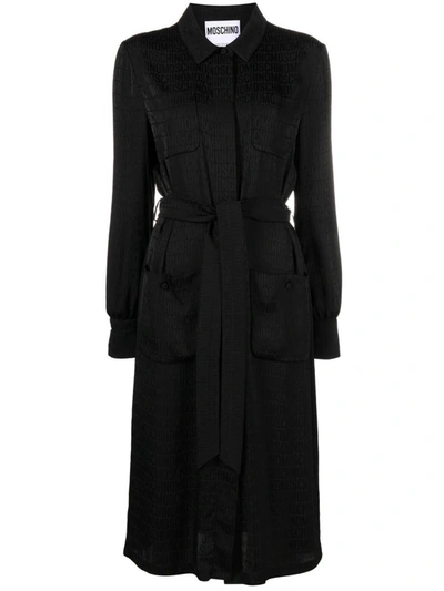 Moschino Silk Blend Belted Waist Dress In Black