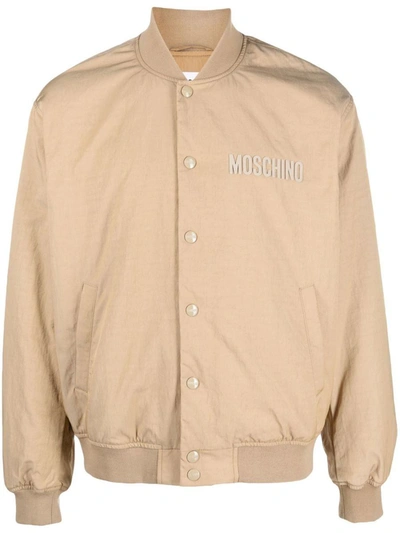 Moschino Embroidered-logo Bomber Jacket In Beige