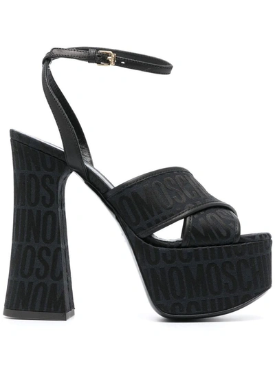 Moschino 140mm Logo-jacquard Sandals In Black