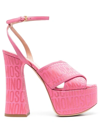Moschino 145mm Logo-print Platform Sandals In Pink