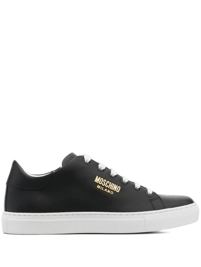 Moschino Logo Leather Sneaker In Black