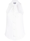Moschino Collared Tie-neck Sleeveless Top In White