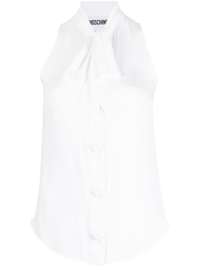 Moschino Pussbow-collar Sleeveless Blouse In White
