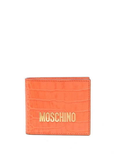 Moschino Leather Logo-lettering Wallet In Orange