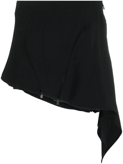 Mugler Fluid Cady Asymmetric Mini Skirt In Nero