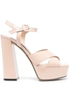 Sergio Rossi Strappy Block Heel Leather Sandals In Pastel
