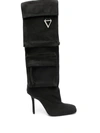 Attico Sienna Tube High Heels Boots In Black Canvas In Black