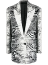 Attico Glen Tiger Jacquard Oversize Single Breasted Blazer In White / Black