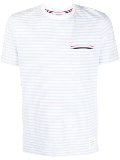 Thom Browne Striped Jersey T-shirt In Light Blue White