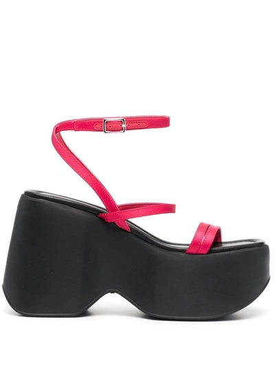 Vic Matie Chunky Leather Wedge Sandals In Fuchsia
