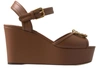 DOLCE & GABBANA BROWN LEATHER AMORE WEDGES SANDALS SHOES