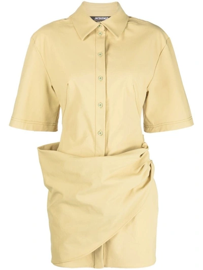 Jacquemus Gathered-detail Shirt Dress In Khaki