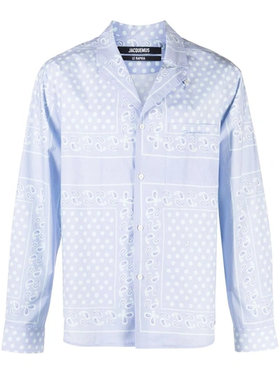 Jacquemus Blue Paisley Print Long-sleeved Cotton Shirt In Purple