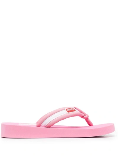 Kenzo Logo-patch Striped Flip Flops In Rose