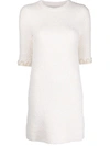 Lanvin Floral-embroidered Knitted Tweed Dress In Beige