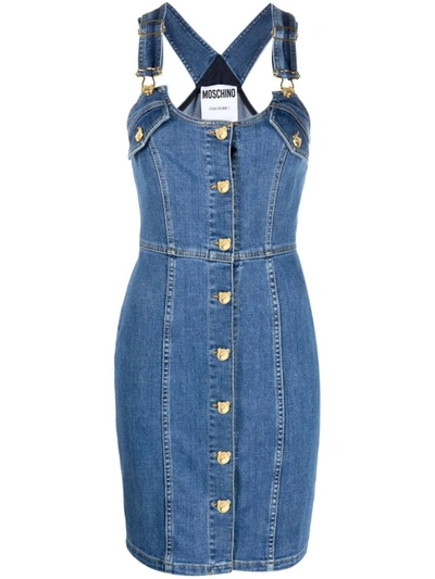 Moschino Button-up Denim Minidress In Blue